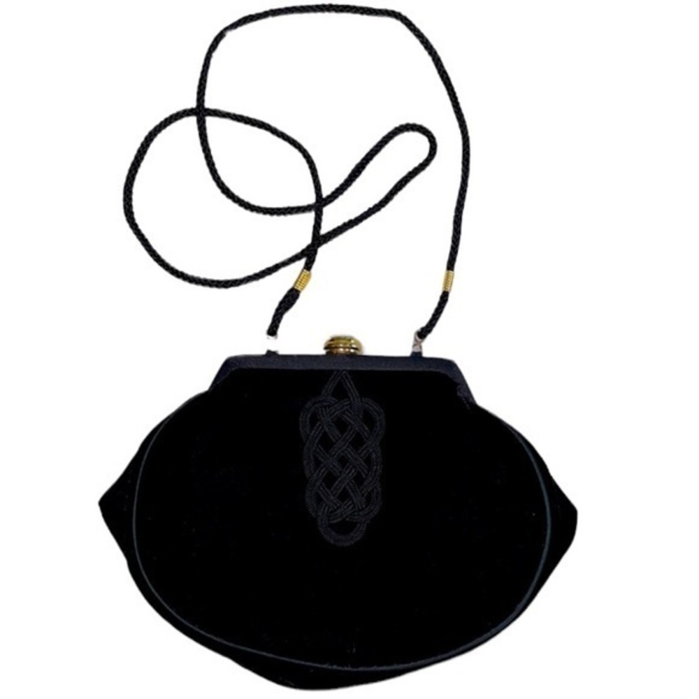 Vanessa Black Velvet Purse with Fabric‎  Cord Strap Vintage